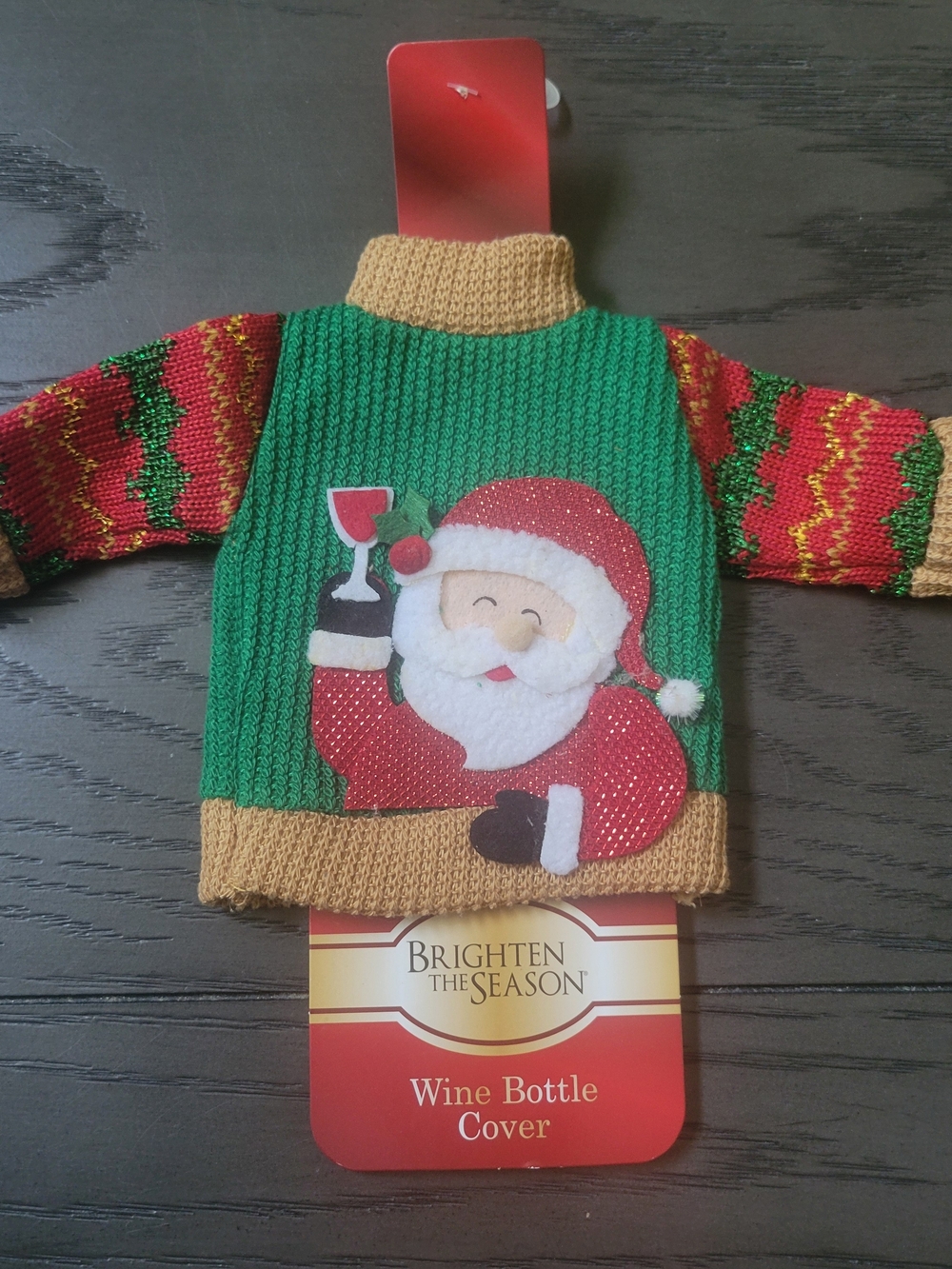 Santa Wine Bottle Sweater Cover Christmas Decor Nwt